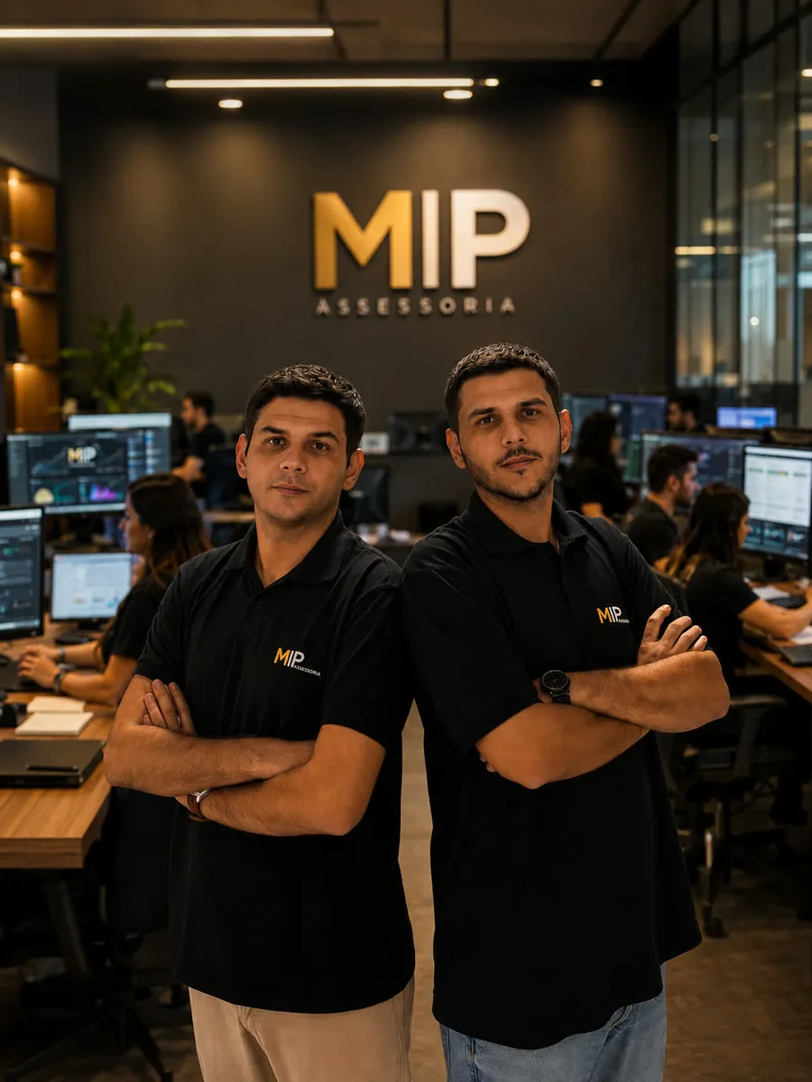 Pedro Goulart Gouthier Campos e Marcos Goulart Gouthier Campos, sócios-fundadores da MP Assessoria Digital, no escritório da agência